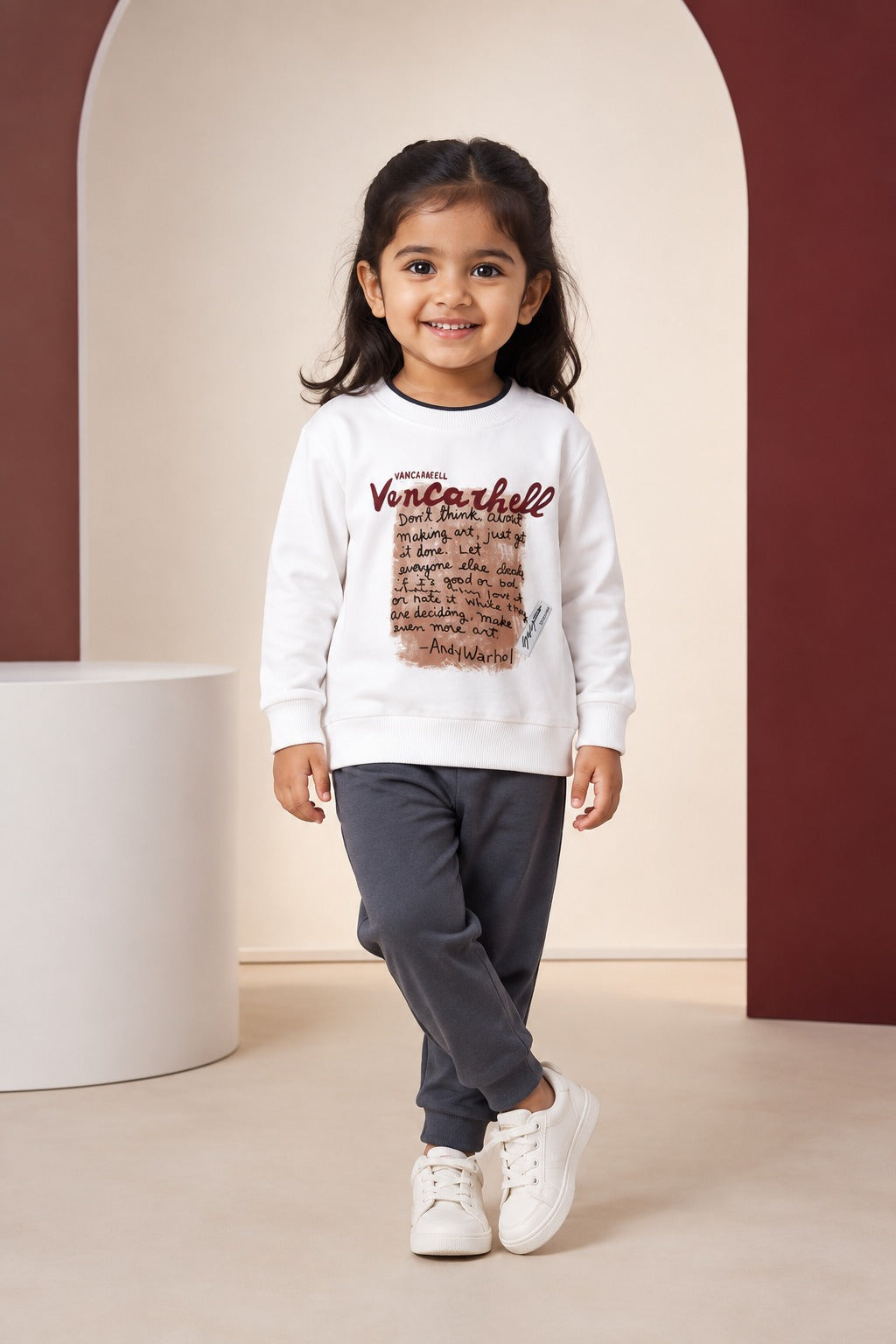 Girls White Script-Print Sweatshirt & Charcoal Jogger Set