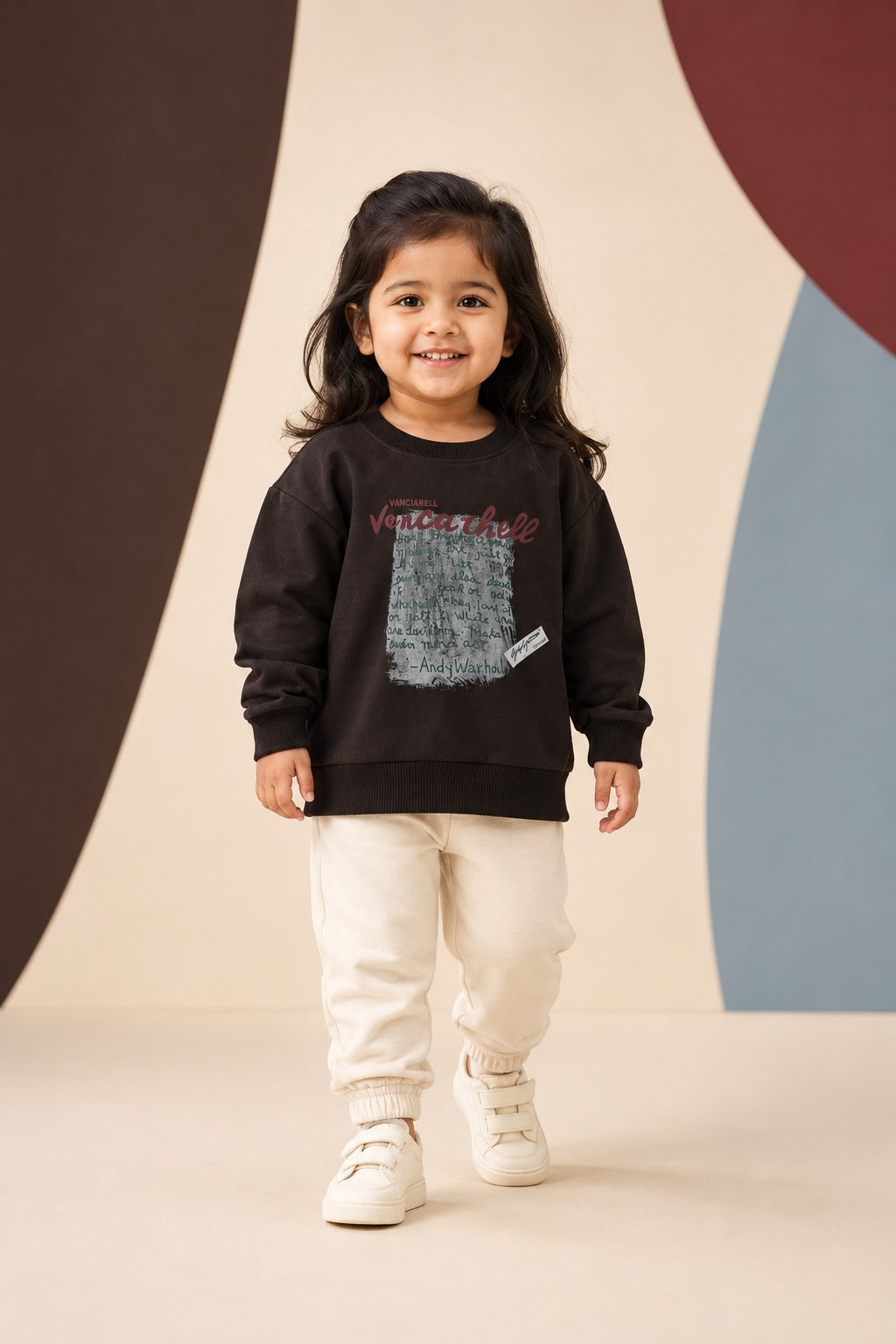 Girls Dark Brown Script-Print Sweatshirt & Cream Jogger Set