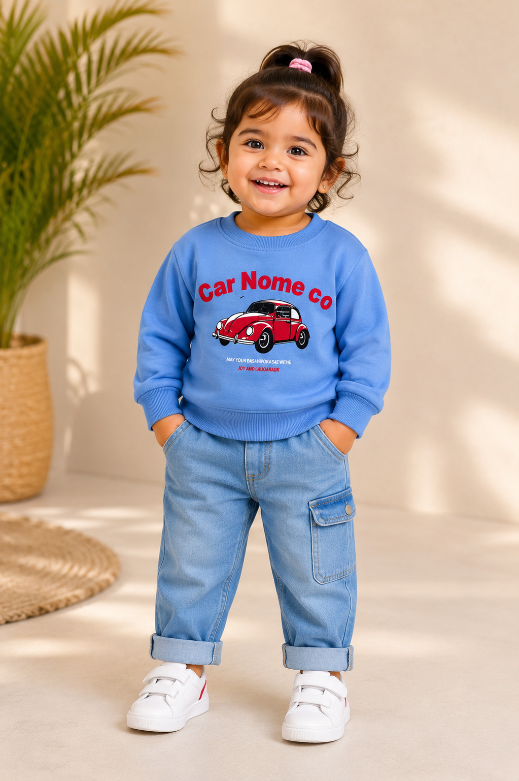 Girls Blue Vintage Car Graphic Sweatshirt