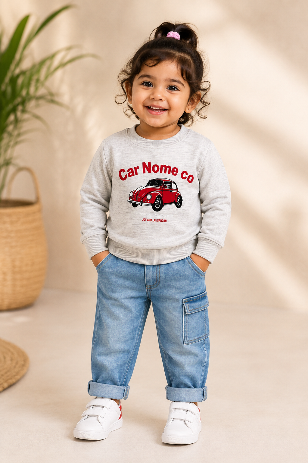 Girls Light Grey Vintage Car Graphic Sweatshirt