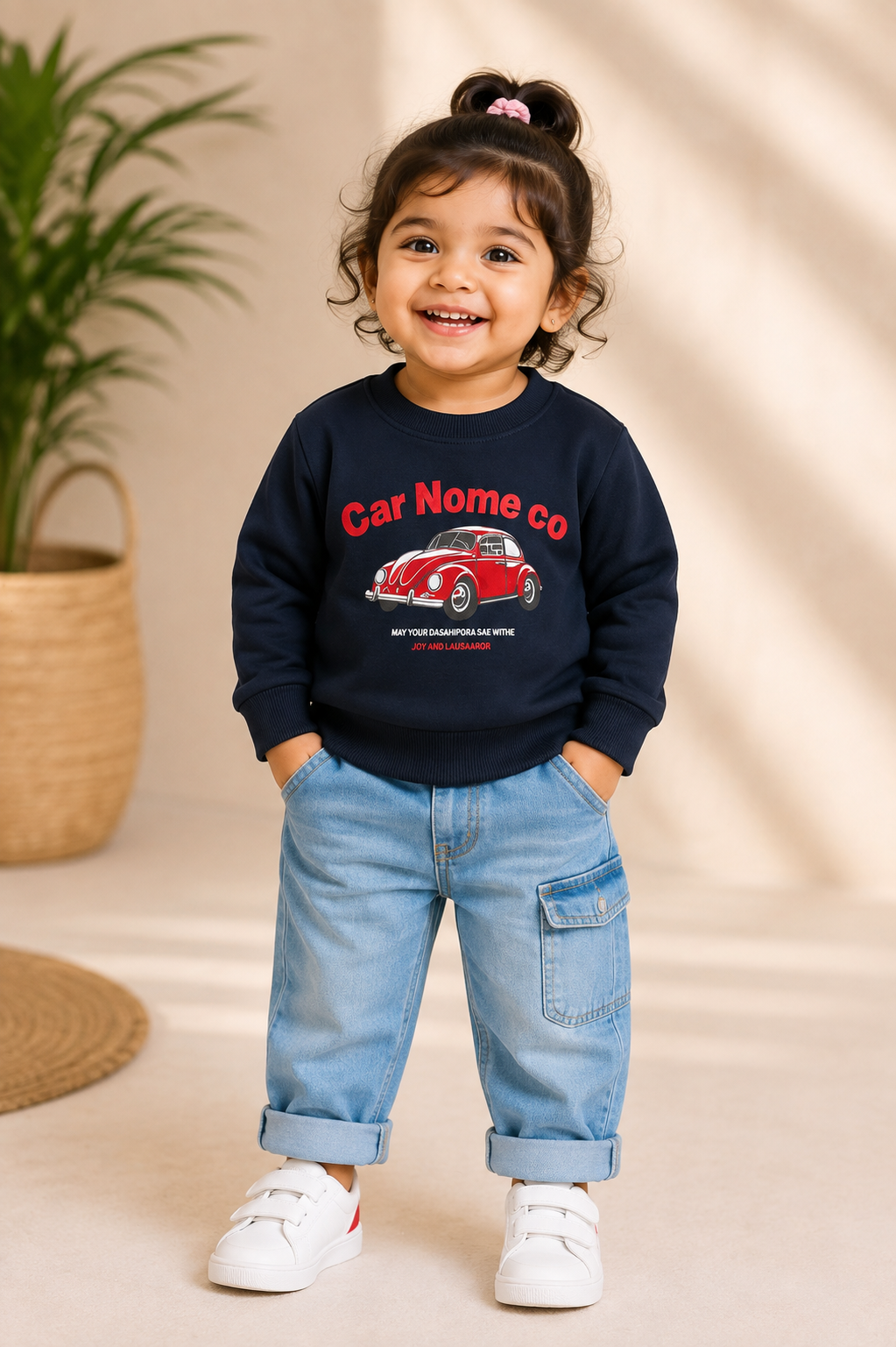 Girls Navy Blue Vintage Car Graphic Sweatshirt