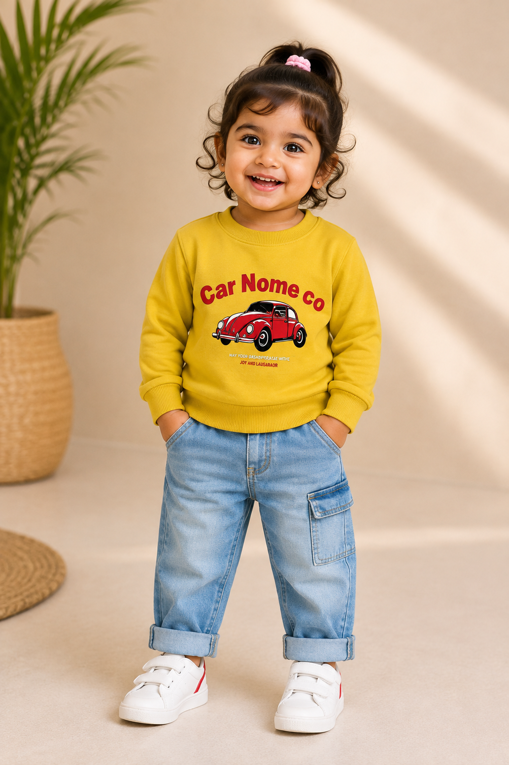 Girls Mustard Yellow Vintage Car Graphic Sweatshirt
