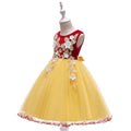 Charming Red and Yellow Party Gown for Girls with 3D Floral Applique and Net Flare - Inayah Fashion