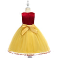 Charming Red and Yellow Party Gown for Girls with 3D Floral Applique and Net Flare - Inayah Fashion