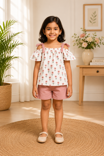 pink-floral-off-shoulder-top-with-shorts-for-baby-girls