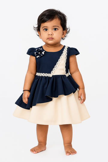 Elegant Navy Blue Short Sleeve Party Wear Dress - Inayah Fashion