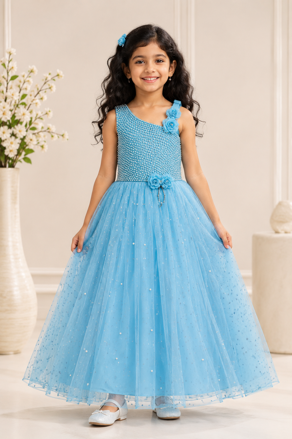 Blue party wear long dress for girls