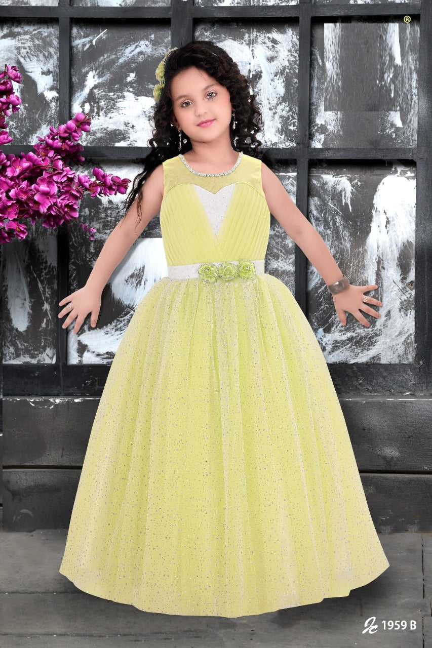Yellow Princess Gown with Floral Belt Detail - Inayah Fashion