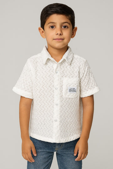 Boys White Textured Short Sleeve Shirt - Inayah Fashion