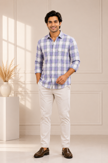 Men's Lavender Checked Casual Shirt
