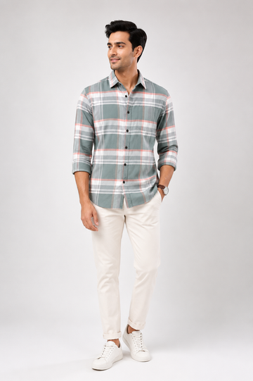 Men's Sage Green Checked Casual Shirt