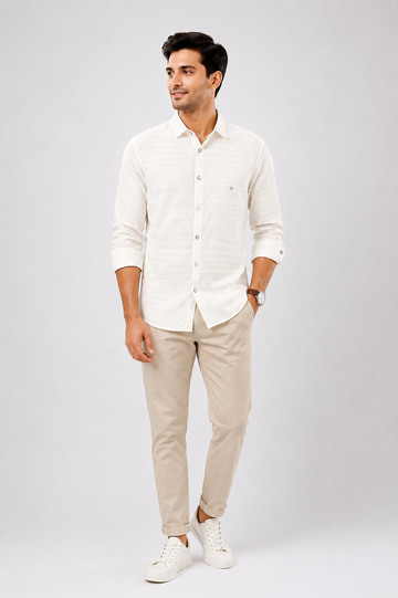 Men's Premium Off-White Textured Casual Shirt