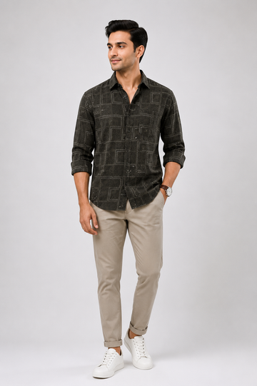 Men's Premium Black Geometric Print Casual Shirt