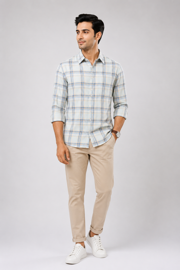 Men's Sky Blue Checked Casual Shirt