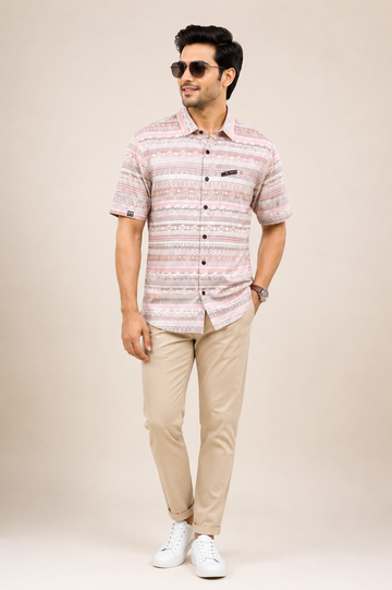 Men's Premium Ethnic Stripe Print Casual Shirt – Pink