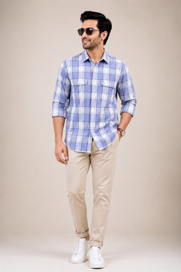 Men's Lavender Blue Checked Casual Shirt