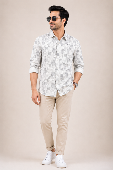 Product Name  Men's Frost Grey Abstract Print Casual Shirt