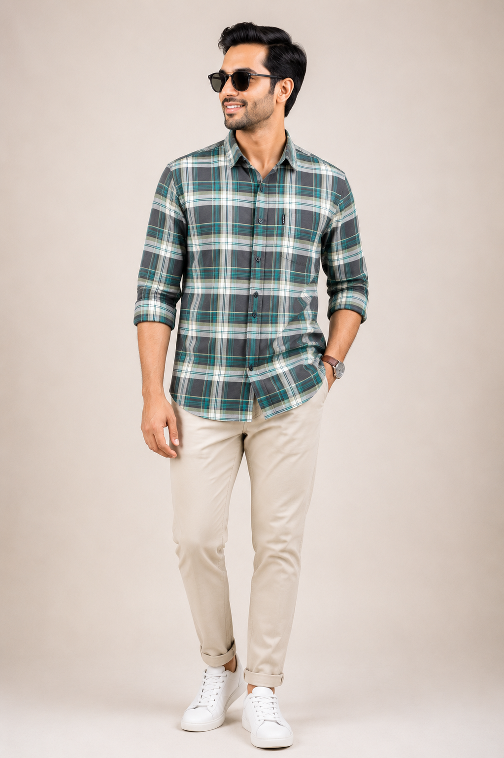 Men's evergreen check casual shirt