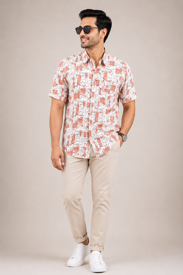 Men’s Peach Abstract Printed Casual Shirt