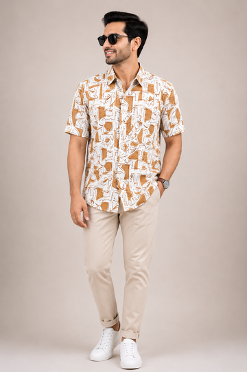 Men’s Brown Abstract Printed Casual Shirt