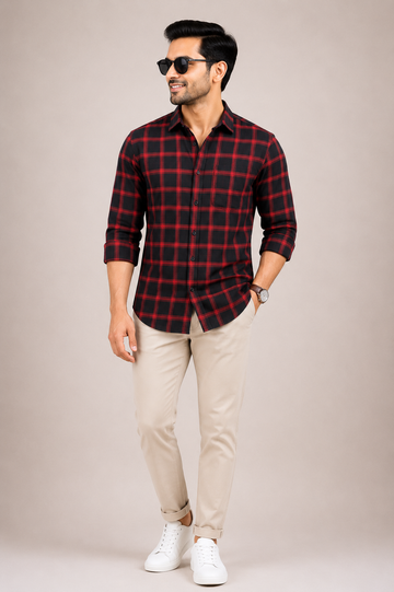 Men’s Black & Red Checked Casual Shirt