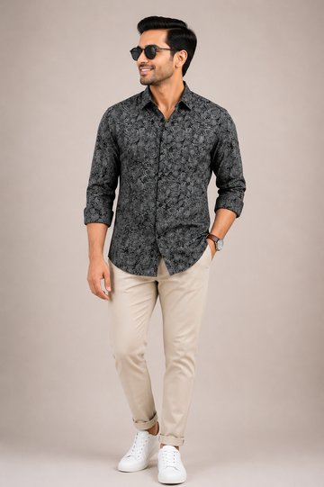 Men’s Dark Grey Paisley Printed Casual Shirt