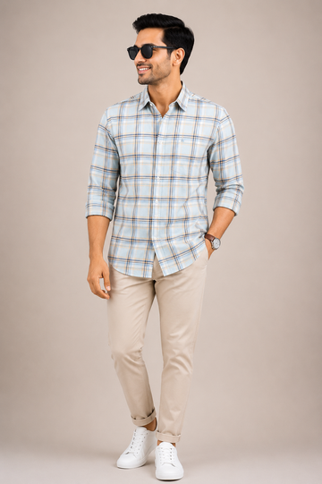 Men’s Light Blue Checked Casual Shirt