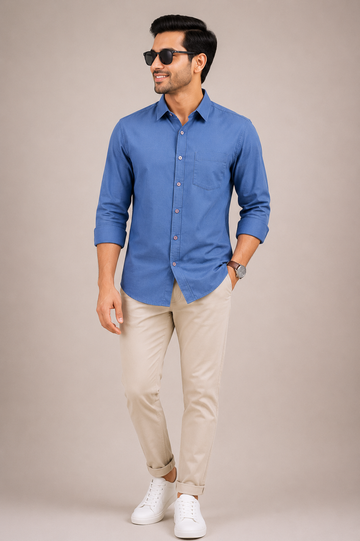 Men’s Solid Blue Casual Shirt