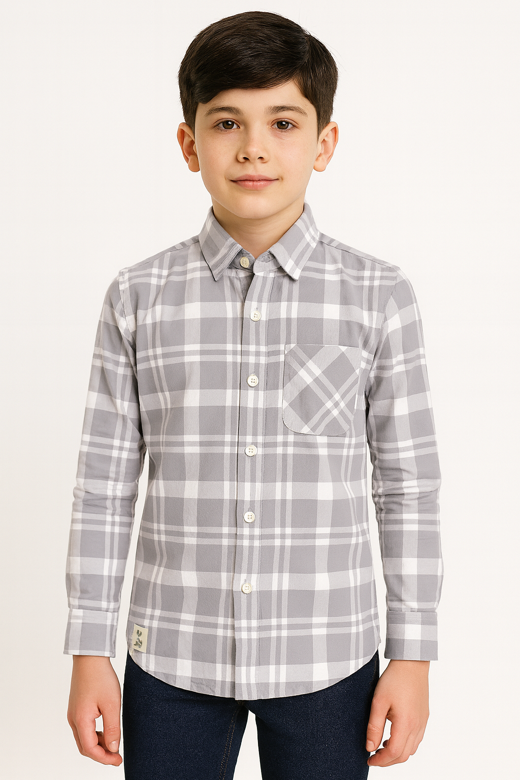Boys Grey Checked Full Sleeve Shirt Stylish Casual and Party Wear Shirt - Inayah Fashion