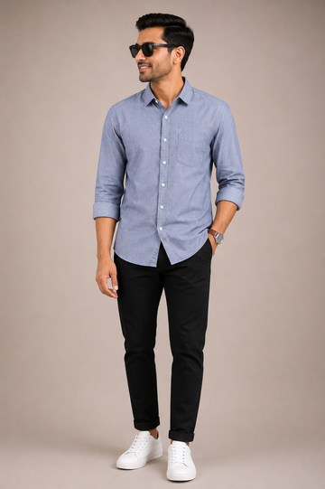 Men’s Light Blue Solid Casual Shirt