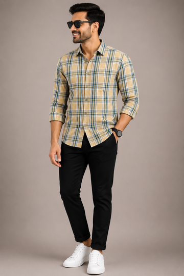 Men’s Beige Checked Casual Shirt