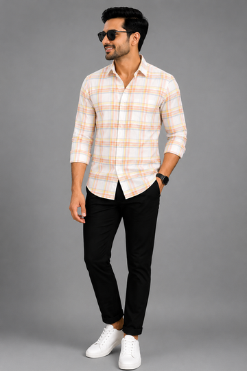 Men’s White Pastel Checked Casual Shirt
