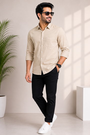 Men’s Beige Solid Casual Shirt