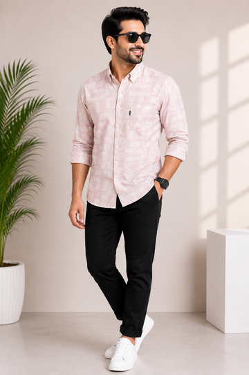 Men's Blush Pink Abstract Print Premium Casual Shirt