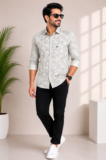 Men's Pastel Mosaic Print Premium Casual Shirt