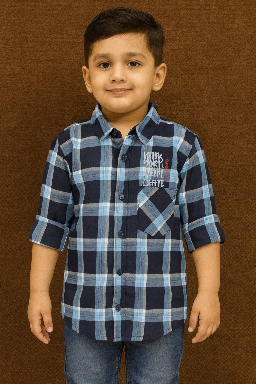 Boys Navy Blue Checked Full Sleeve Shirt Stylish Casual and Party Wear Shirt - Inayah Fashion