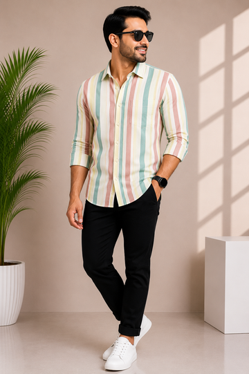 Men's Pastel Multi-Stripe Casual Shirt