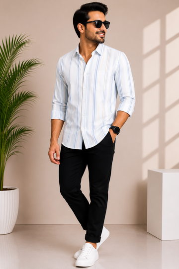 Men's Sky Blue Pinstripe Casual Shirt