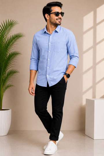 Men's Classic Sky Blue Solid Casual Shirt