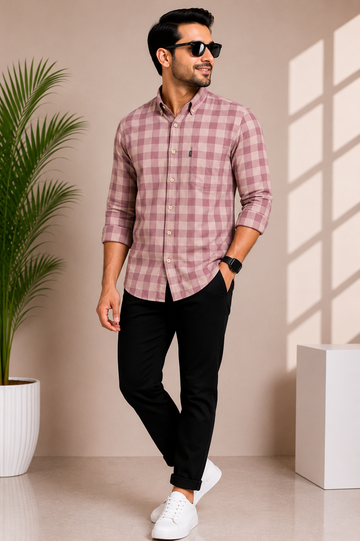 Men's Dusty Rose Checked Casual Shirt