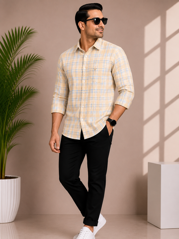 Men's Sand Beige Check Casual Shirt