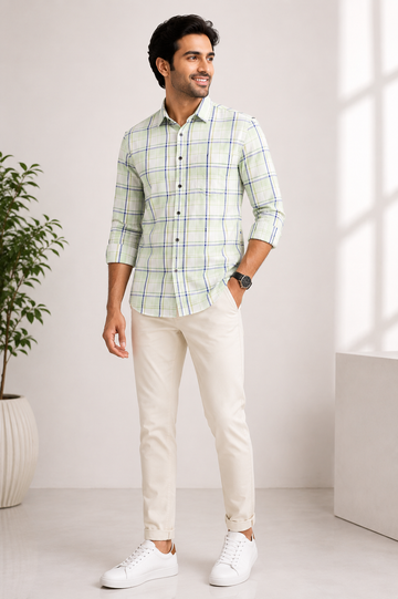Men's Mint Green Checked Casual Shirt