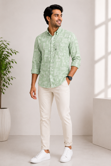 Men's Sage Green Abstract Print Casual Shirt