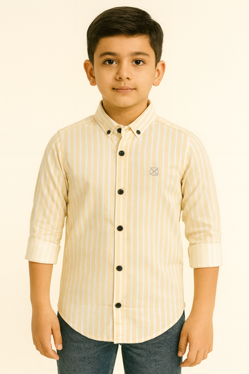 Yellow Striped Full Sleeve Shirt Stylish Casual and Party Wear Shi - Inayah Fashion