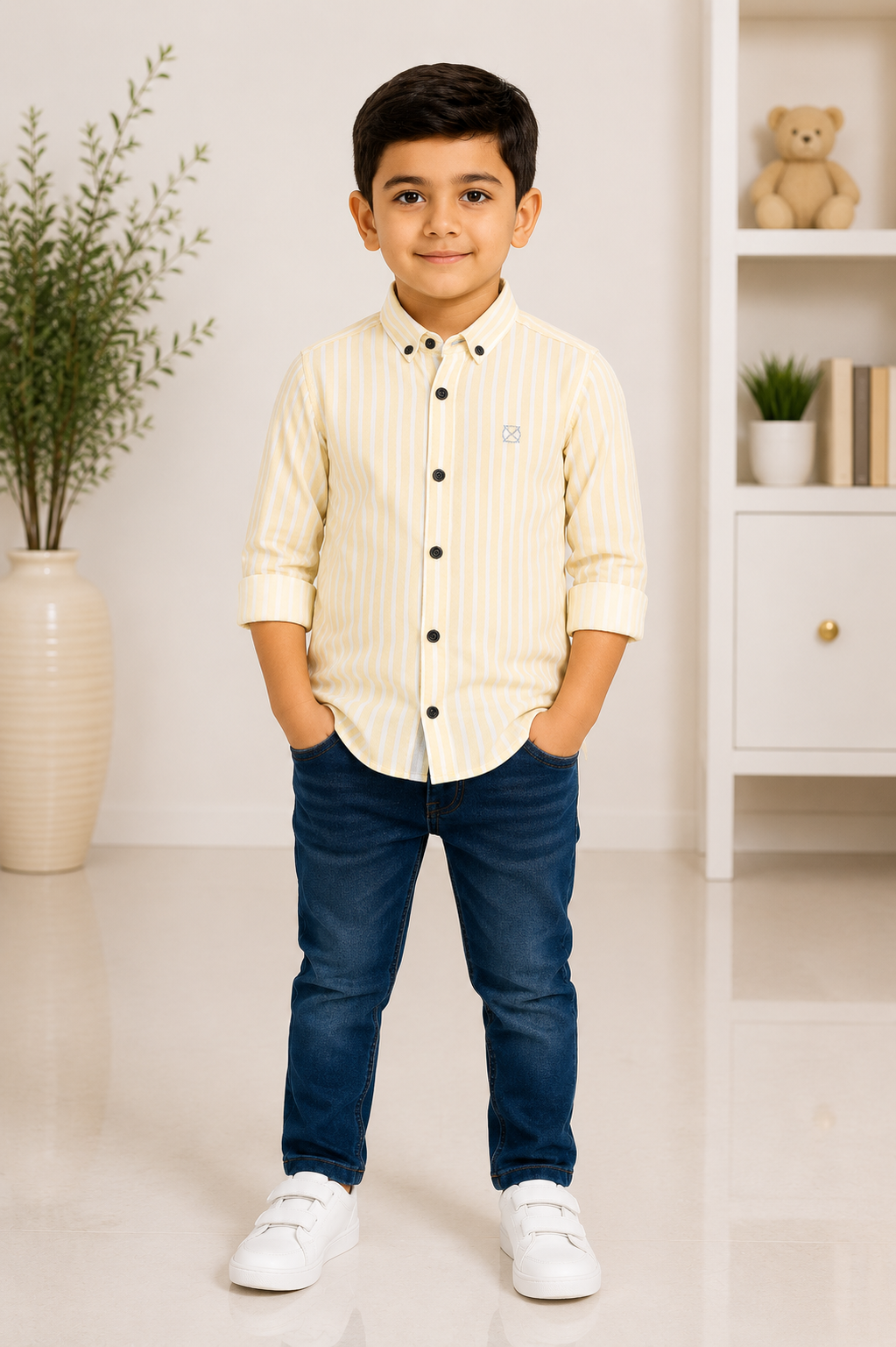 Boys yellow striped full-sleeve casual shirt