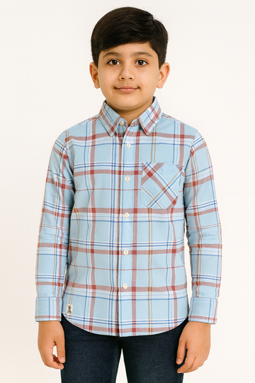 Light Blue Checked Full Sleeve Shirt Stylish Casual and Party Wear Shirt - Inayah Fashion