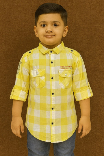 Yellow Checked Full Sleeve Shirt Stylish Casual and Party Wear Shirt for Kids - Inayah Fashion