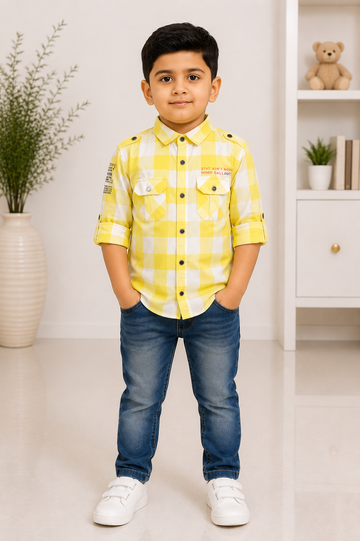 Boys yellow checked full-sleeve casual shirt