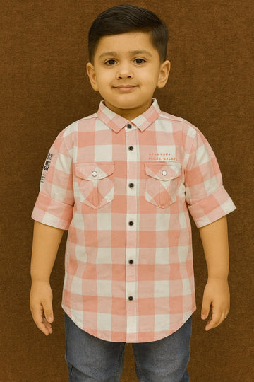 Pink Checked Half Sleeve Shirt Stylish Casual and Party Wear Shirt for Kids - Inayah Fashion