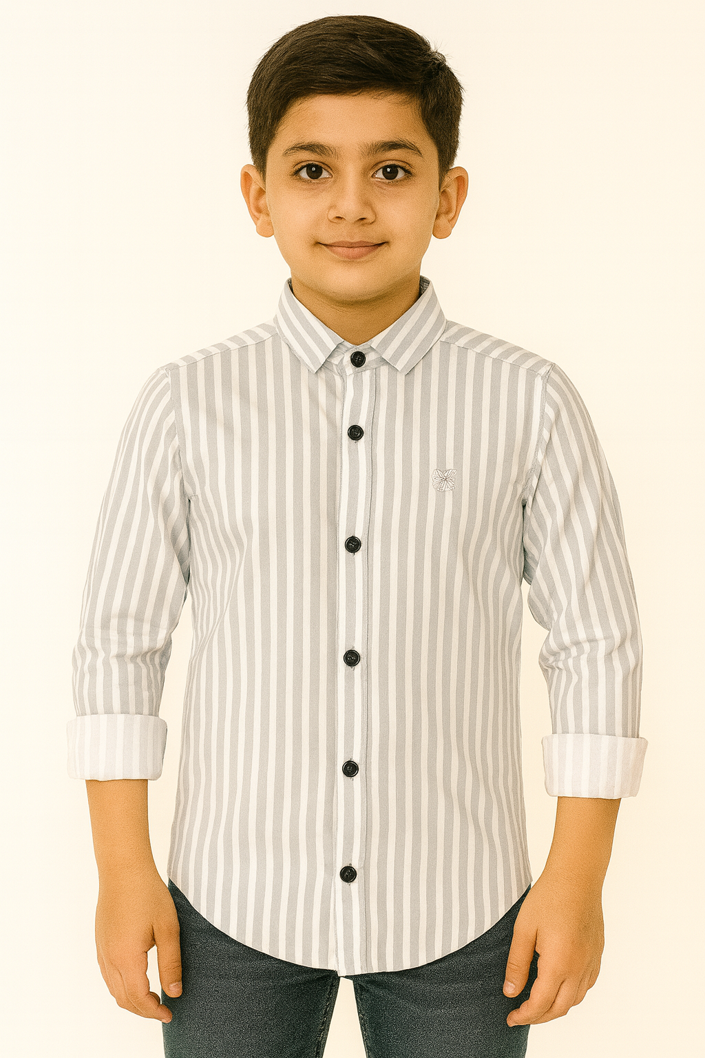 Grey and White Striped Full Sleeve Cotton Shirt - Inayah Fashion